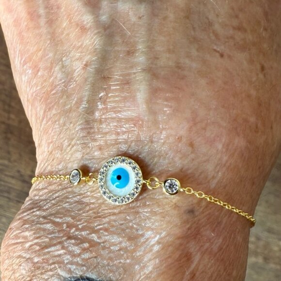 NEO RELIQUE New Gold Toned Sterling Silver Evil Eye Bracelet Rhinestones CZ - Picture 8 of 15